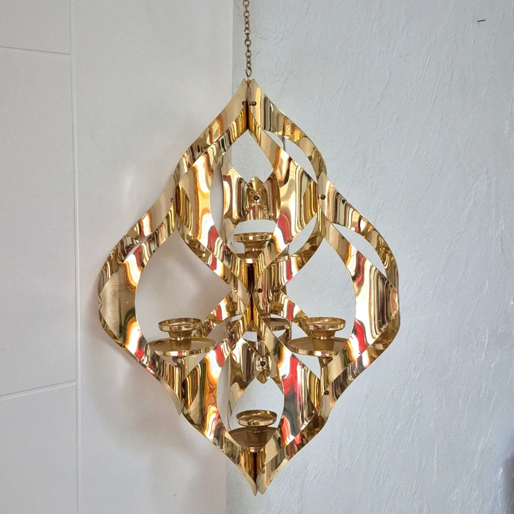 Large Vintage Mid Century Gold Brass Candle Holder Chandelier Mascot Regency